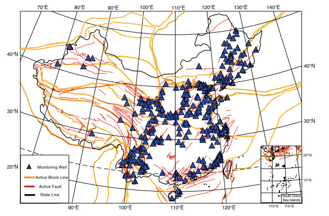 Figure 1. Distribution of the earthquake fluid monitoring network in China