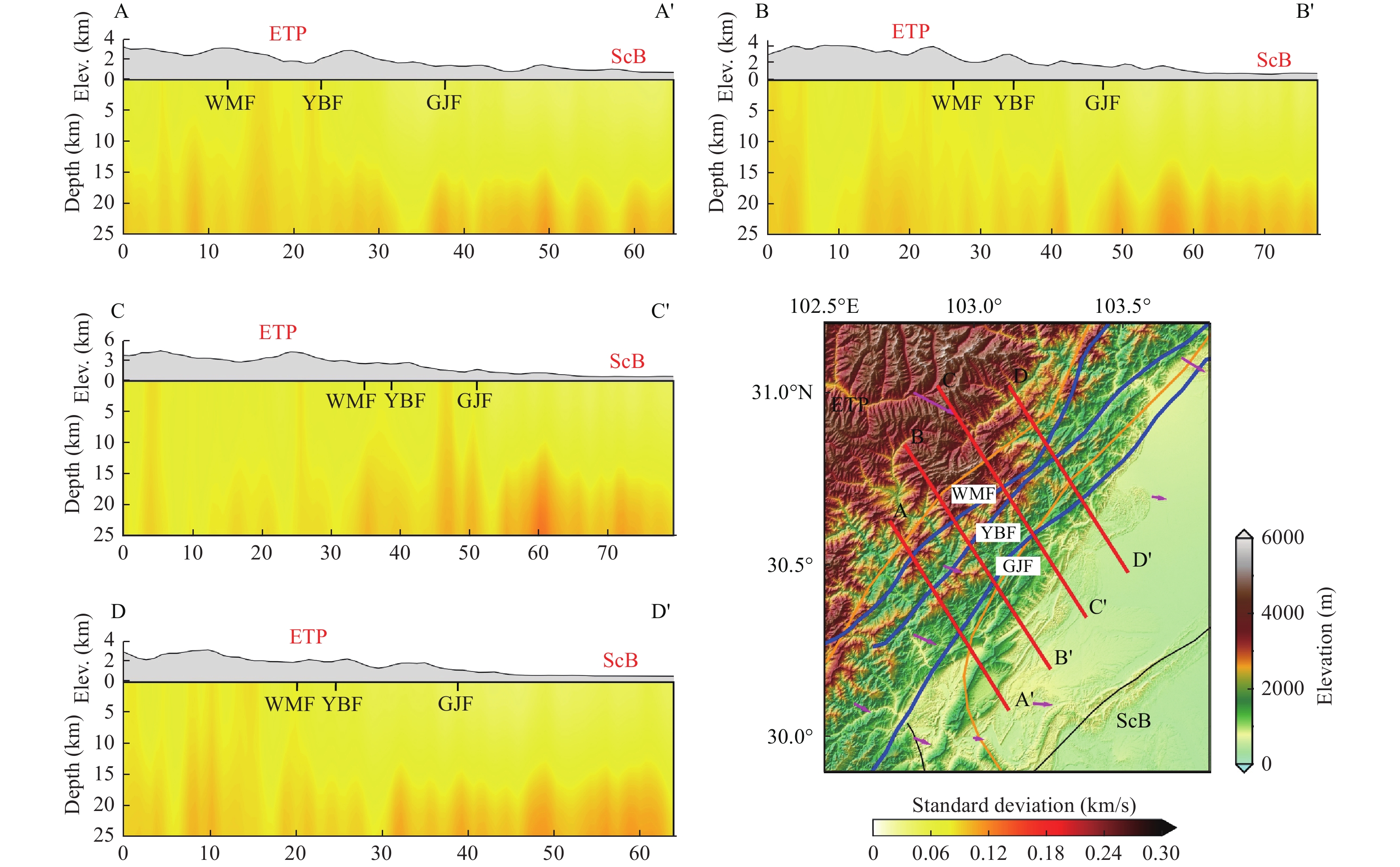 Sharp midcrustal shear-wave velocity contrast beneath the Lushan