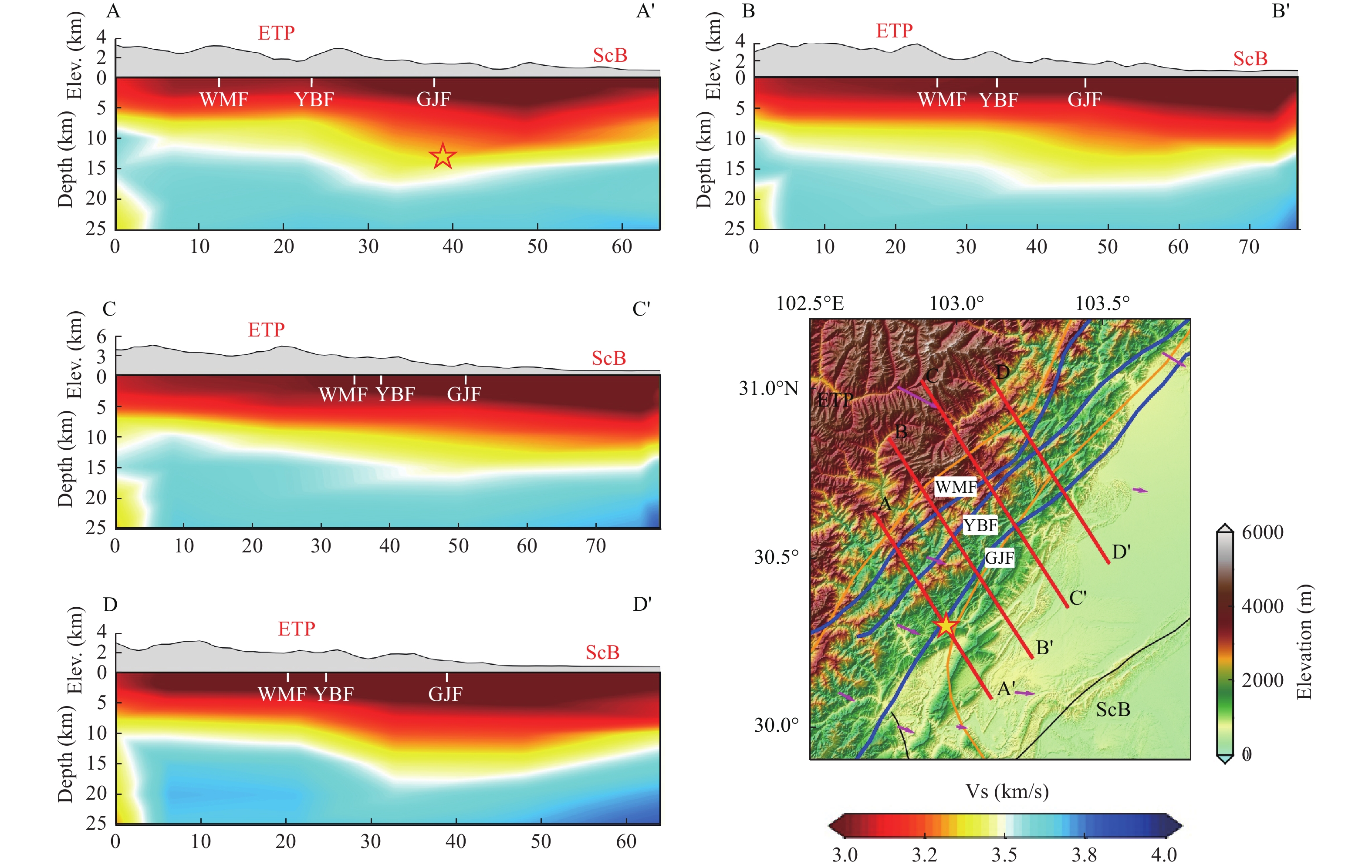 Sharp midcrustal shear-wave velocity contrast beneath the Lushan
